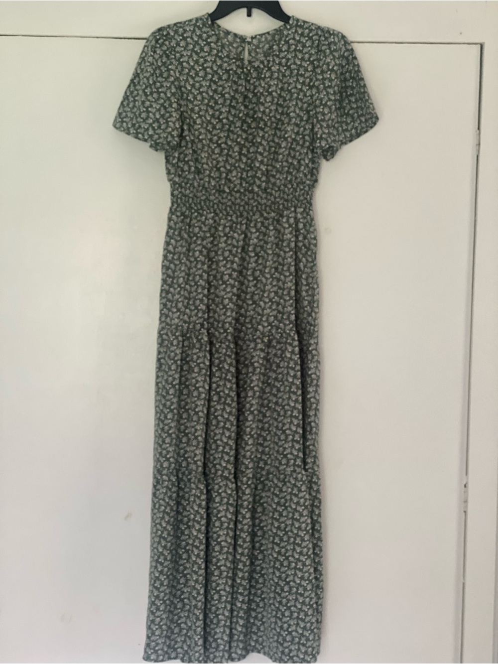 SHEIN Green Floral Short-Sleeve Maxi Dress S